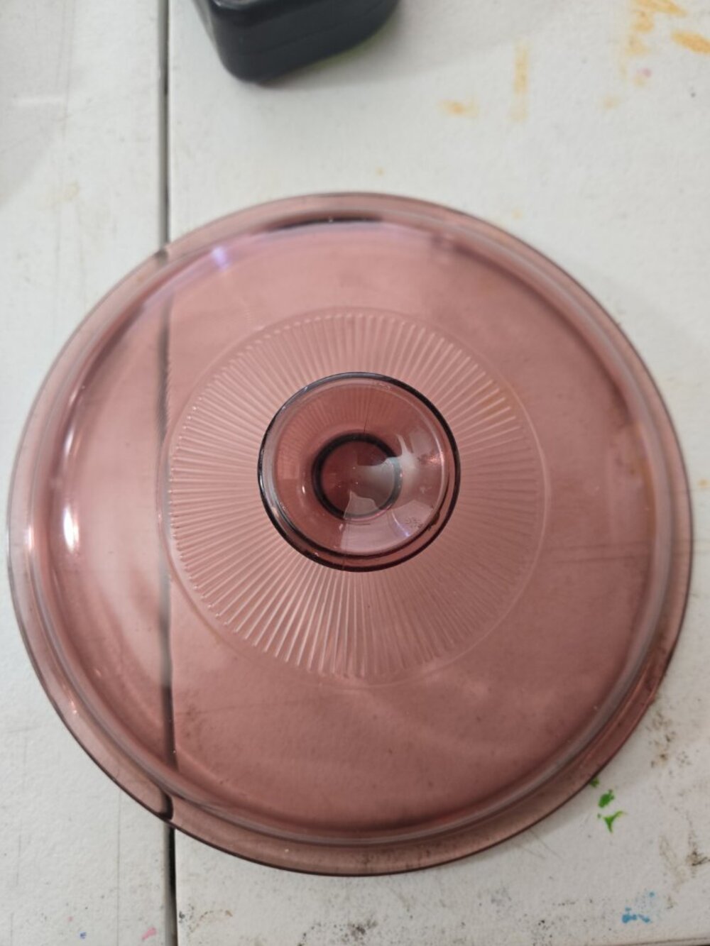 Vintage 8.5 " Pyrex V 2 5 C Round Cranberry Ribbed Glass Replacement Lid